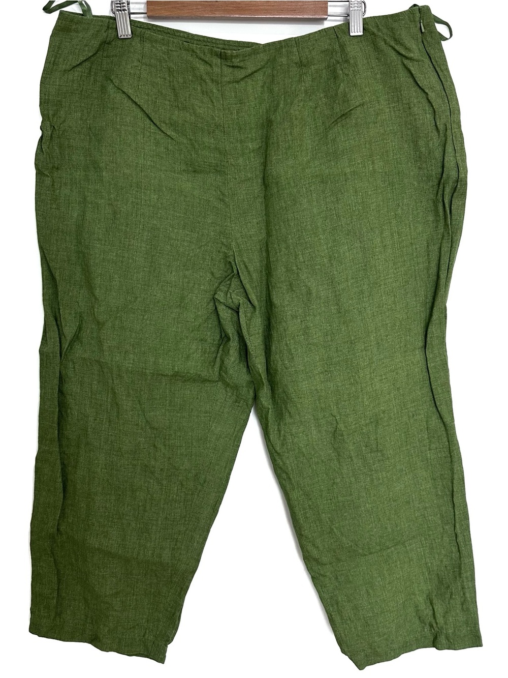 Eileen Fisher 100% Linen Flat Front Pants, 2X, Olive Green